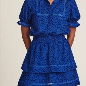 The Shirt by Rochelle Behrens Blue Patterned Mini Dress